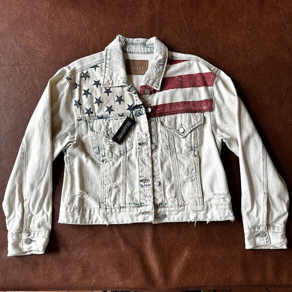 Blank NYC Distressed American Flag Denim Jacket Medium - Picture 8 of 17
